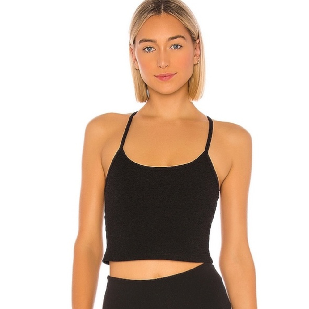 Beyond Yoga Cropped Tank in Solid Black Size Small